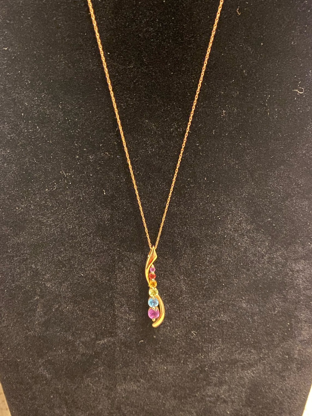Vintage signed AJ Gold Multi Gemstone Journey pendant & chain